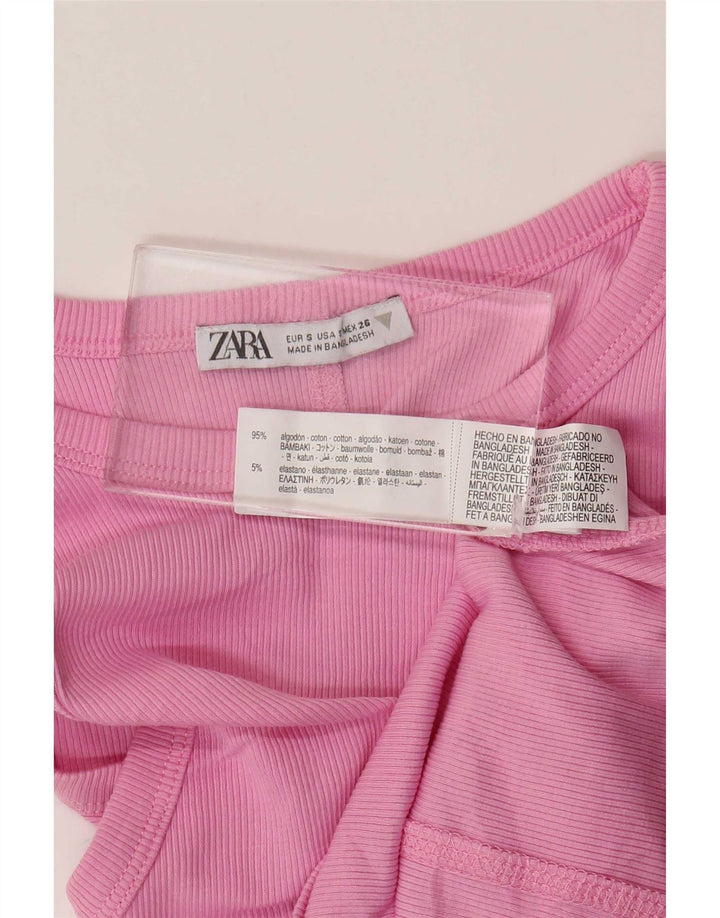 Zara Womens Crop Vest Top UK 8 Pequeno Algodão Rosa