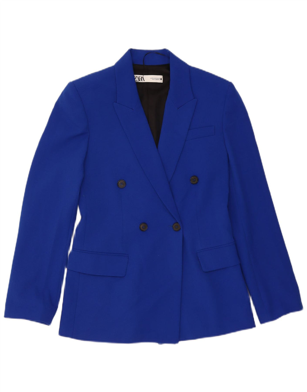 Jaqueta blazer feminina Zara com corte solto e peito duplo Reino Unido 6 XS azul poliéster