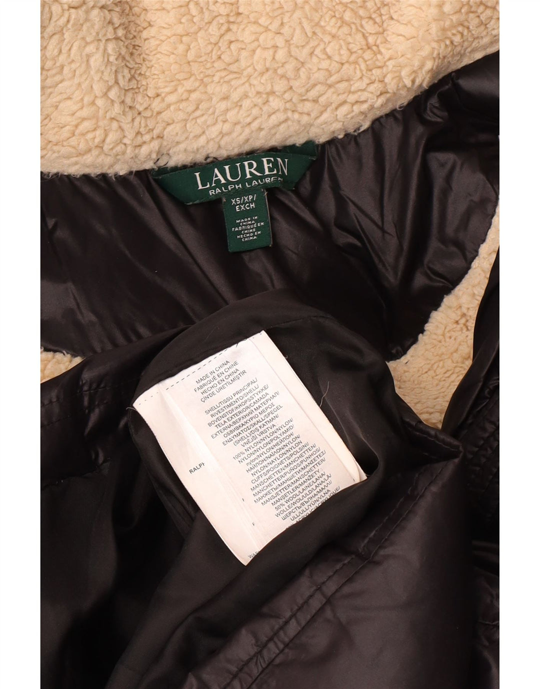 Casaco acolchoado com capuz feminino POLO RALPH LAUREN Reino Unido 6 XS preto nylon inverno