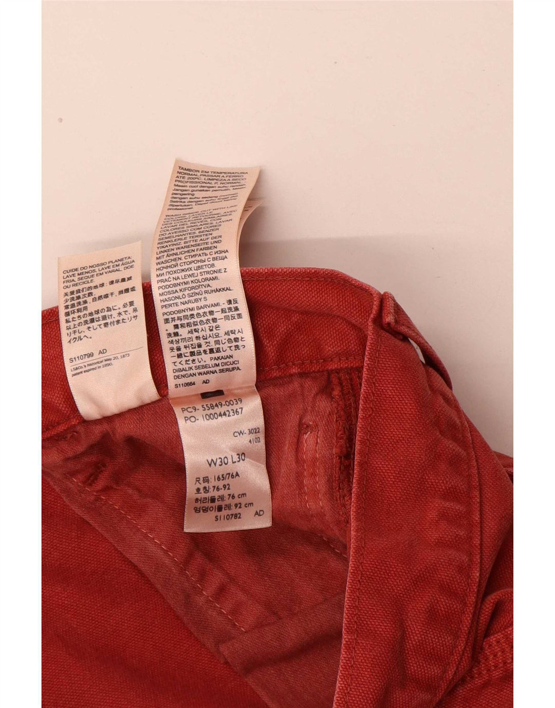 Levi's Mens Cargo Straight Jeans W30 L30 Algodão Vermelho