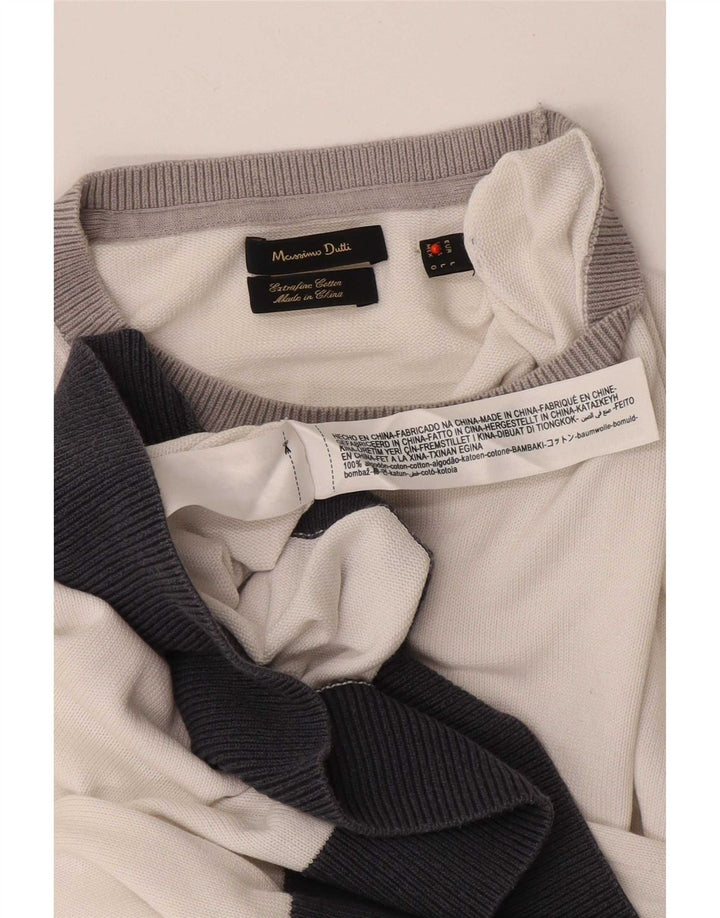 Suéter masculino Massimo Dutti com gola redonda, grande bloco colorido branco