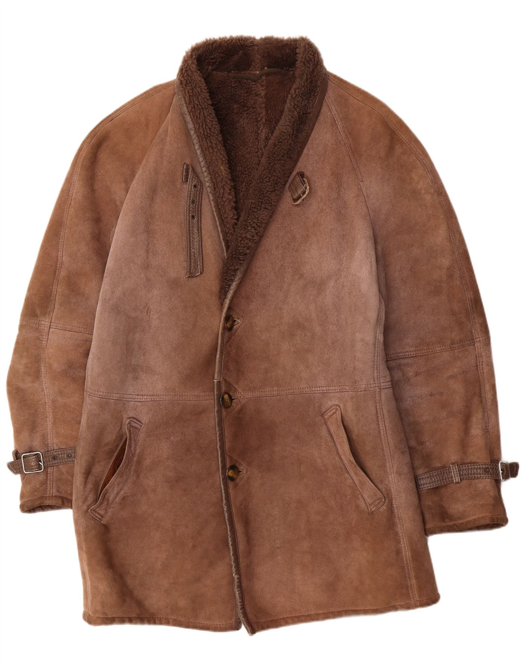 Sobretudo masculino vintage de shearling UK 40 grande marrom