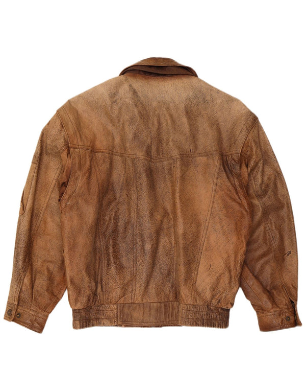 Jaqueta de couro masculina Trapper IT 46 pequena marrom