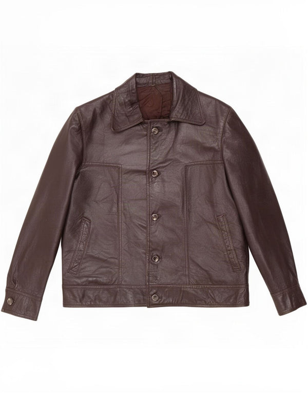 Jaqueta de couro masculina vintage UK 40 grande marrom