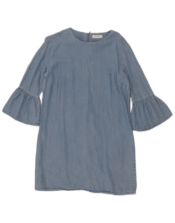 Vestido jeans feminino Zara manga 3/4 Reino Unido 14 azul médio Lyocell