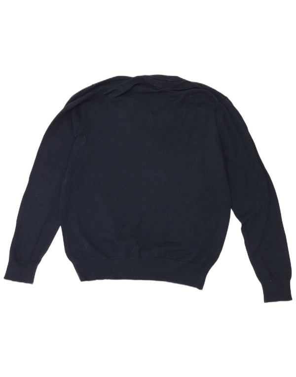 Suéter masculino Marks & Spencer com decote em V grande algodão azul marinho