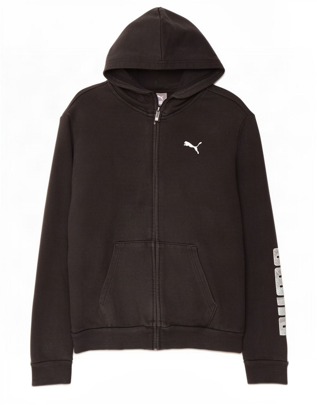 Suéter feminino Puma com capuz e zíper gráfico UK 14 médio preto