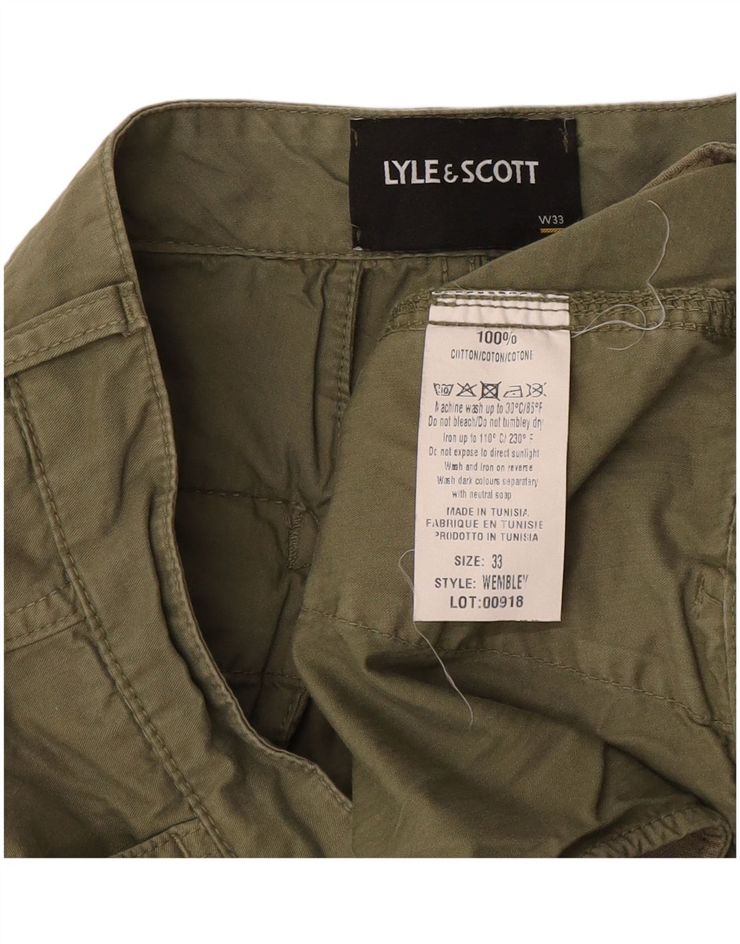 Shorts cargo masculinos Lyle & Scott W33 algodão cáqui médio