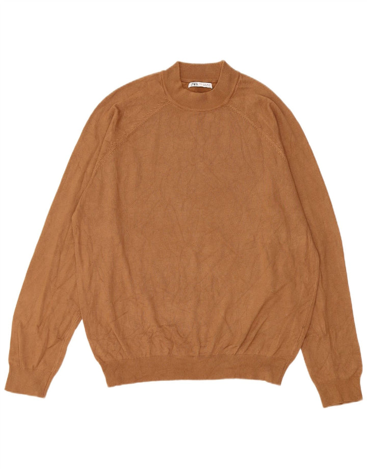 Zara Suéter masculino com gola redonda e bege médio