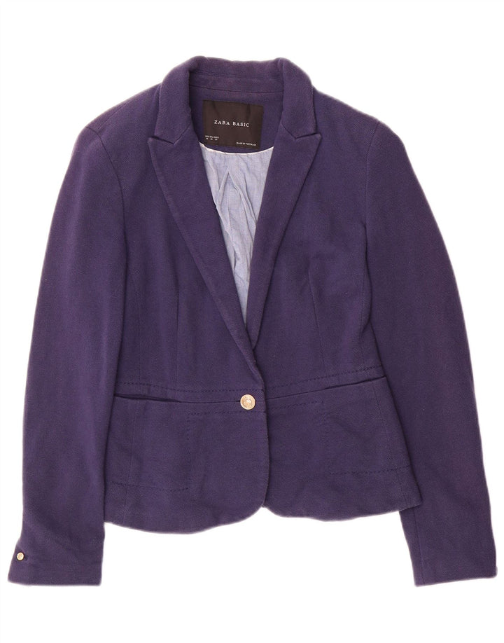 Jaqueta blazer feminina Zara Crop 1 botão Reino Unido 12 algodão azul marinho médio