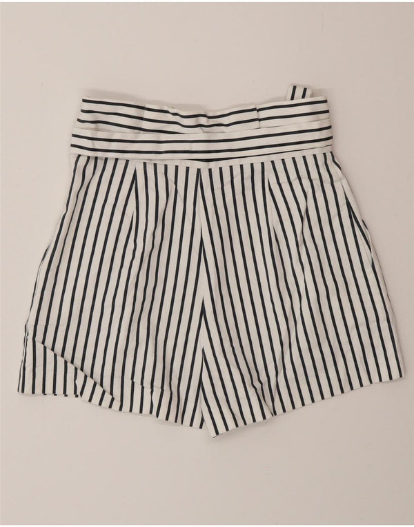 Zara Shorts Chino Feminino Cintura Alta XS W24 Algodão Listrado Branco