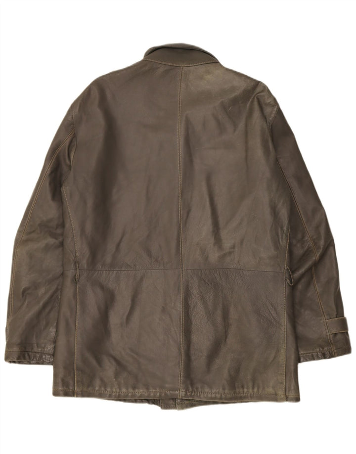 Jaqueta de couro militar masculina vintage Reino Unido 38 couro cáqui médio