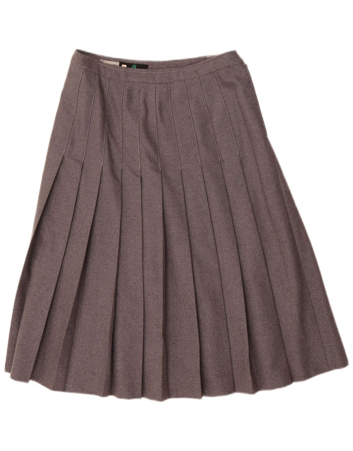 Saia plissada feminina vintage IT 44 médio W28 lã cinza