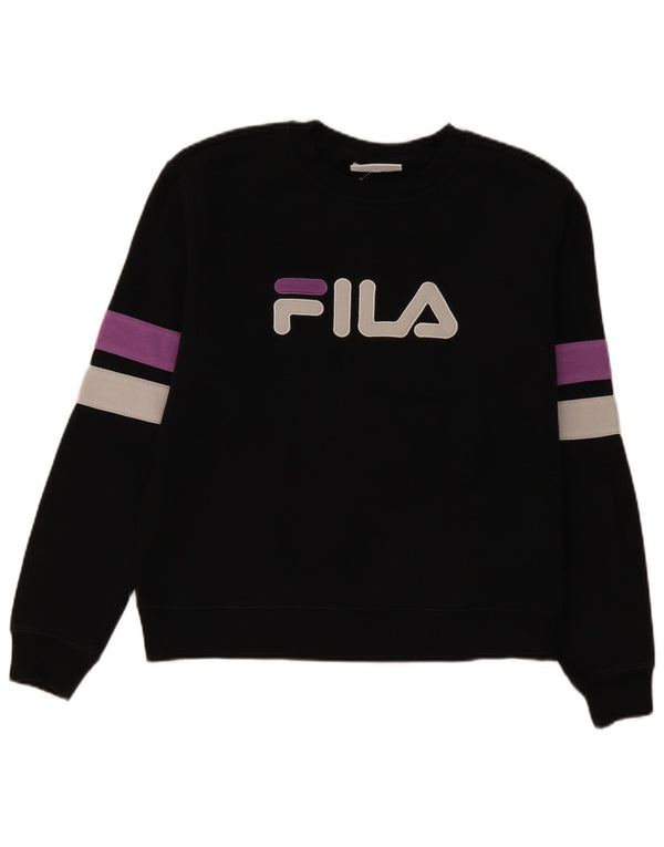 Fila moletom gráfico feminino jumper UK 16 grande bloco colorido preto
