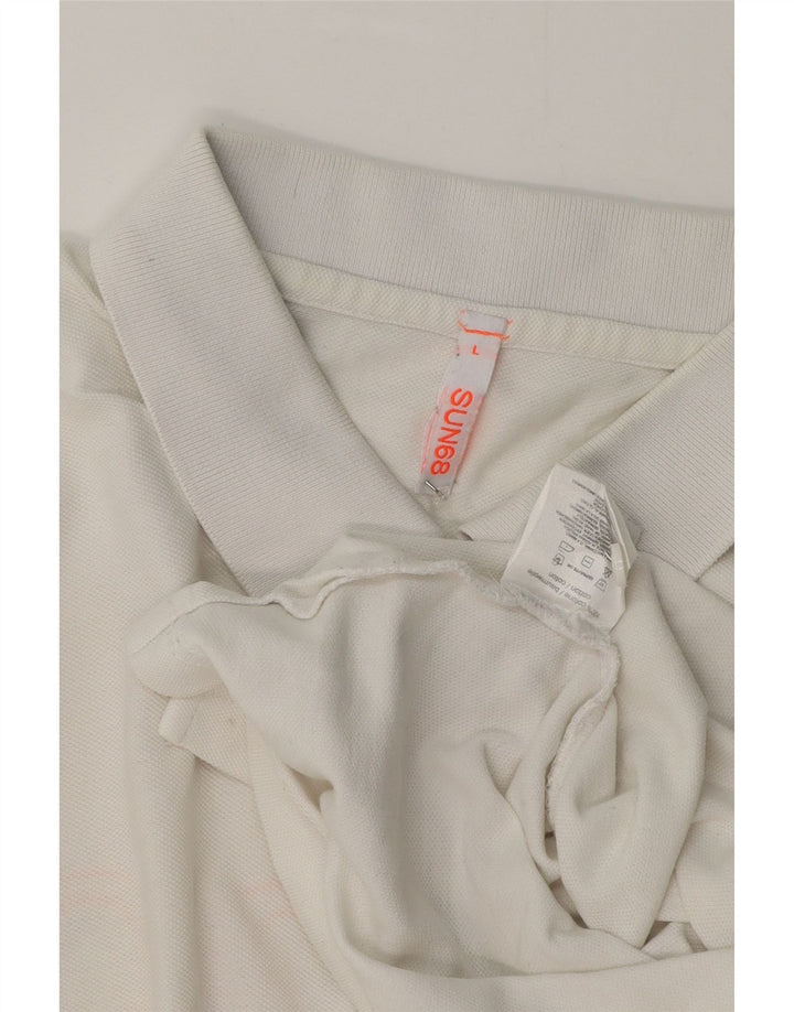 Camisa polo masculina SUN68 gráfica grande de algodão branco