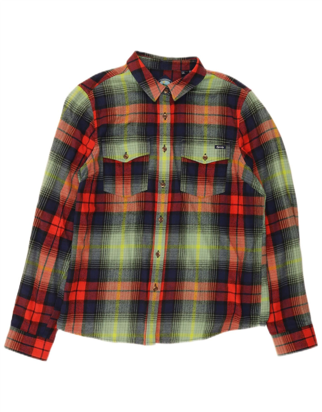 Camisa de flanela feminina Superdry UK 12 algodão xadrez médio multicolorido