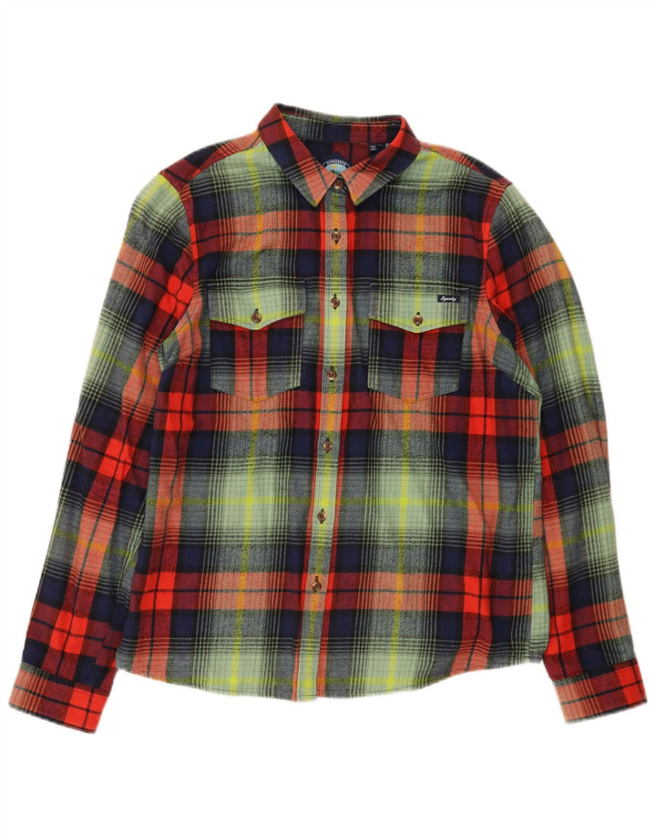 Camisa de flanela feminina Superdry UK 12 algodão xadrez médio multicolorido
