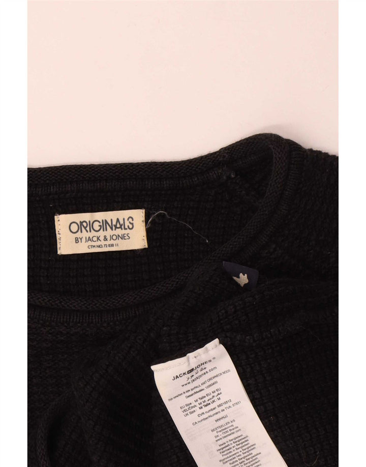 Suéter masculino Jack & Jones com gola redonda, algodão preto médio