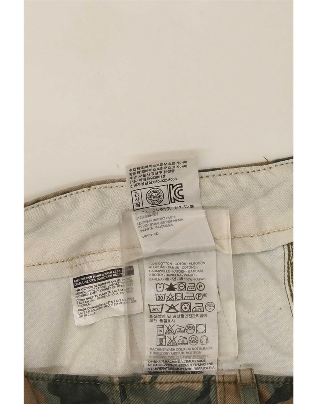 Shorts cargo masculino Levi's W40 XL cáqui camuflado algodão