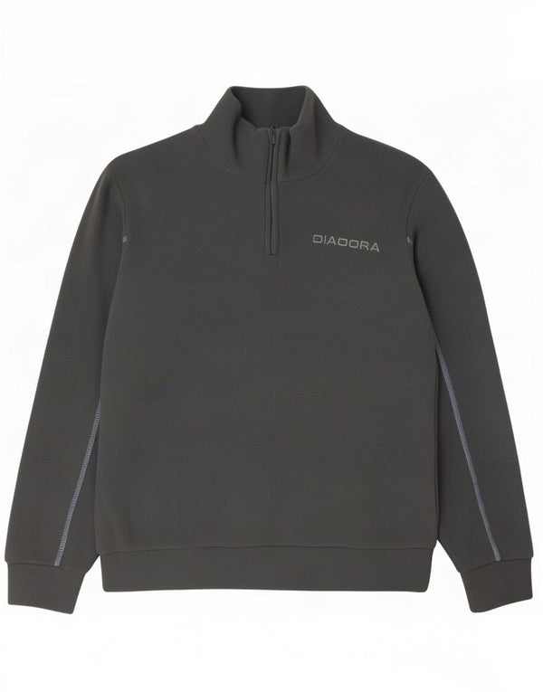 Diadora Mens Zip Neck Fleece Jumper Médio Cinza Poliéster