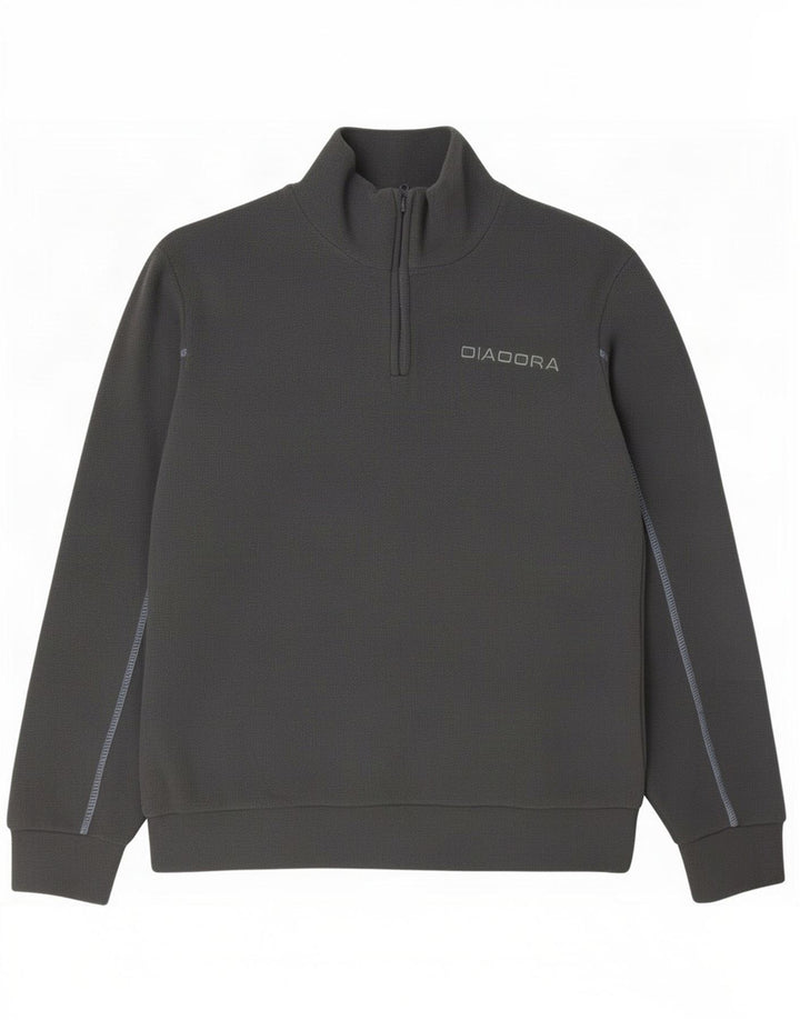 Diadora Mens Zip Neck Fleece Jumper Médio Cinza Poliéster