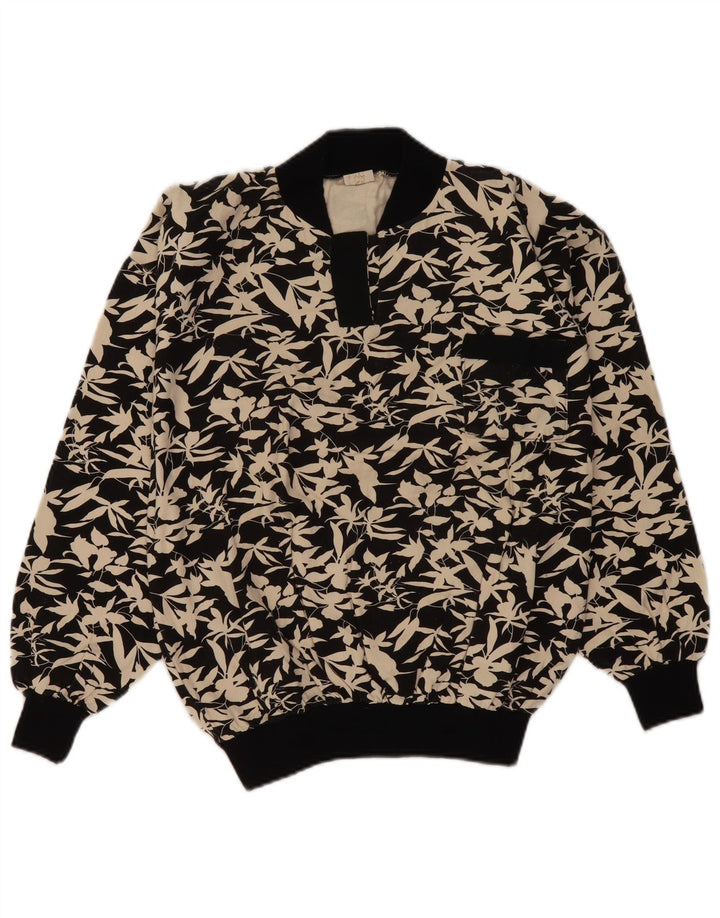 Suéter feminino vintage UK 16 grande preto floral