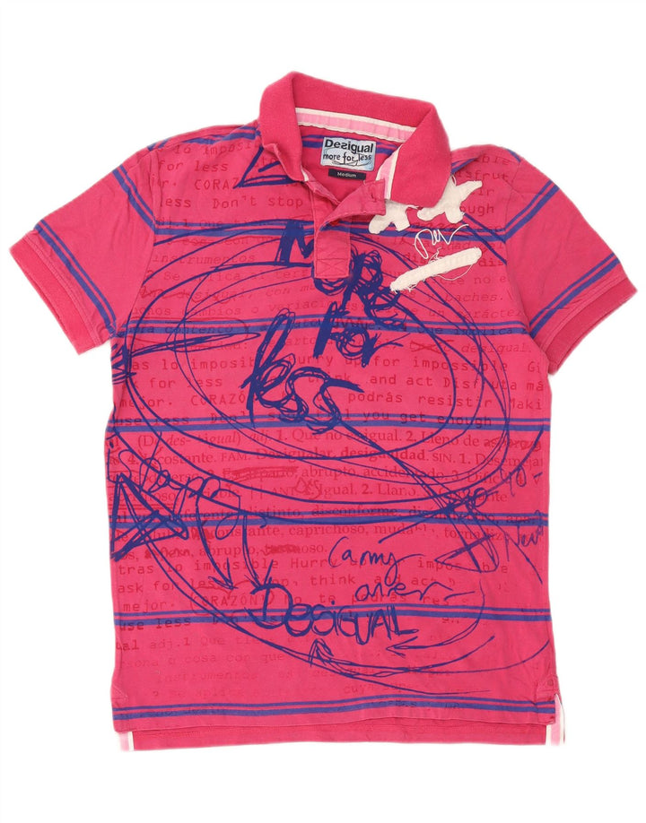 Desigual Camisa polo masculina gráfica médio algodão listrado rosa