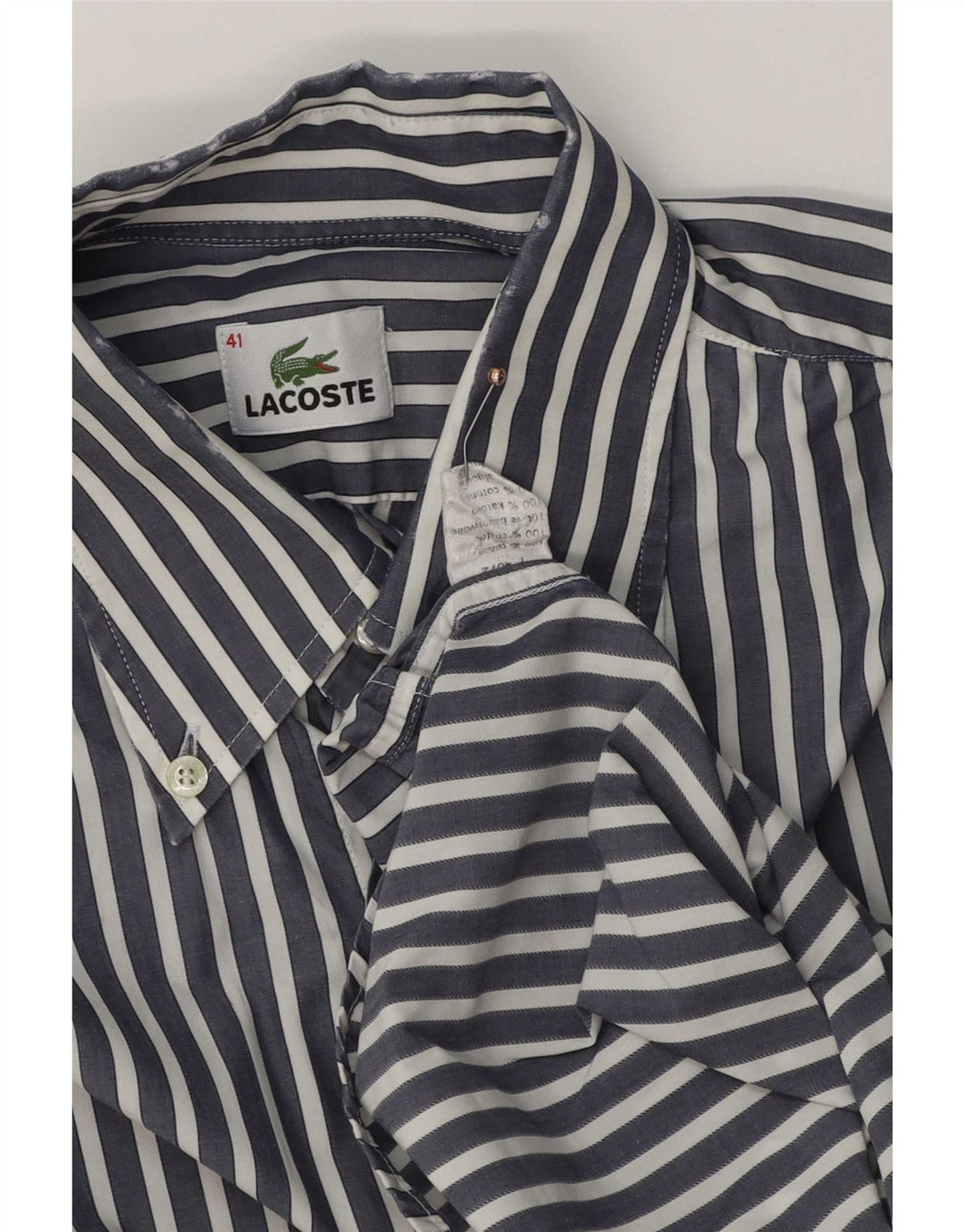 Camisa masculina Lacoste tamanho 41 algodão listrado azul marinho médio