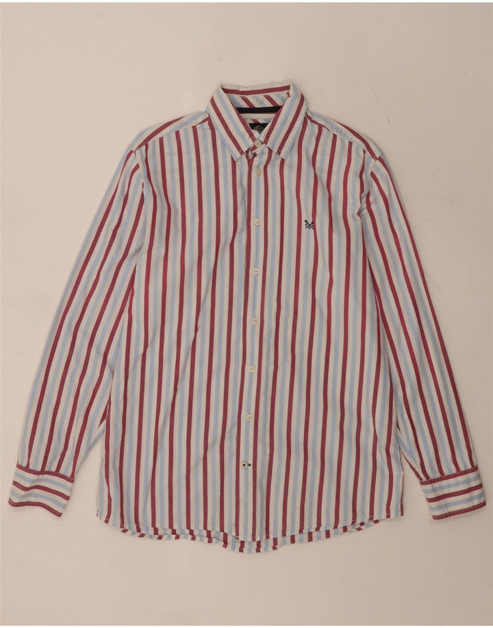 Camisa masculina clássica de ajuste da Crew Clothing algodão listrado azul médio