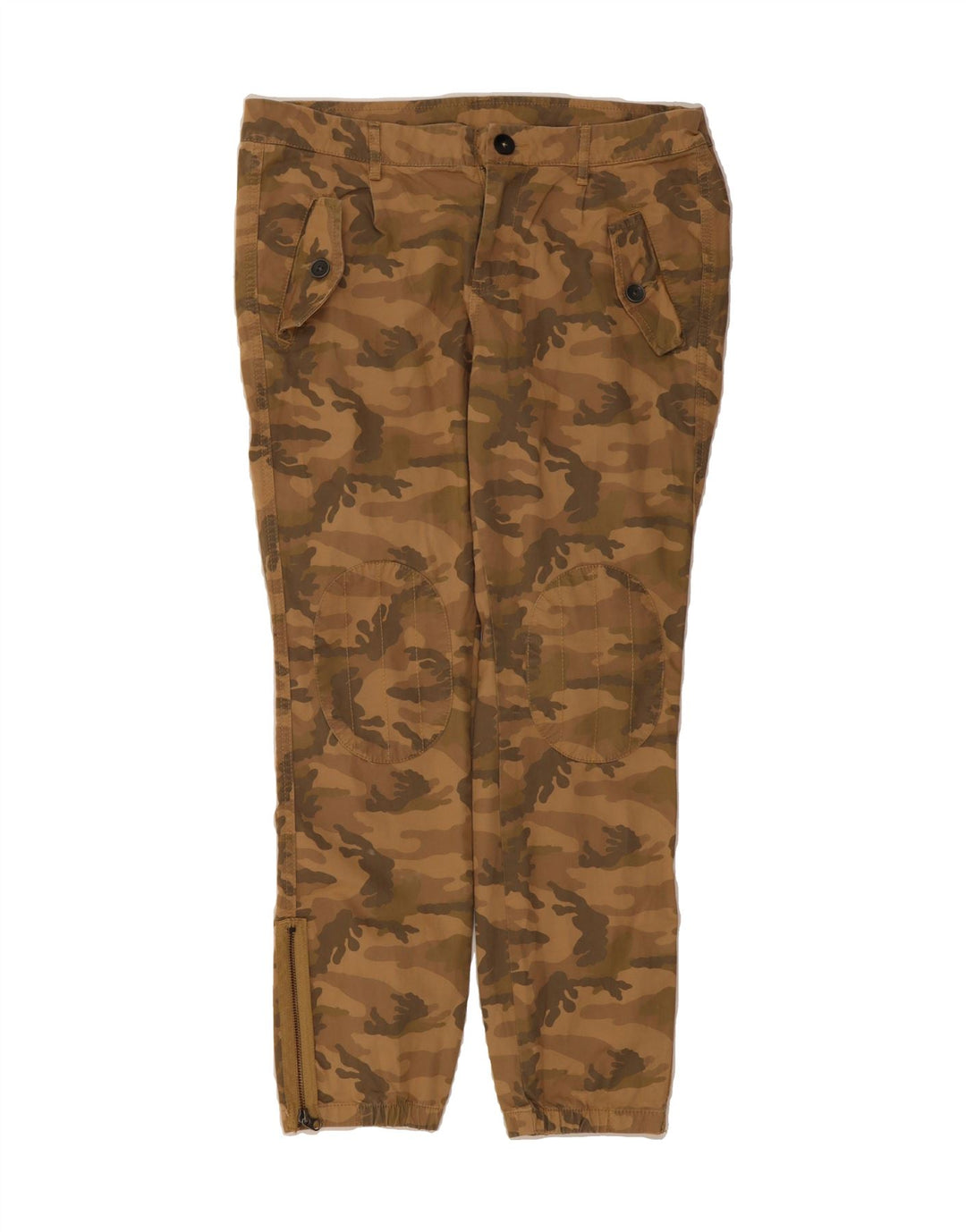 BENETTON Womens Slim Cropped Trousers W34 L27 Beige Camouflage Vintage Benetton and Second-Hand Benetton from Messina Hembry 