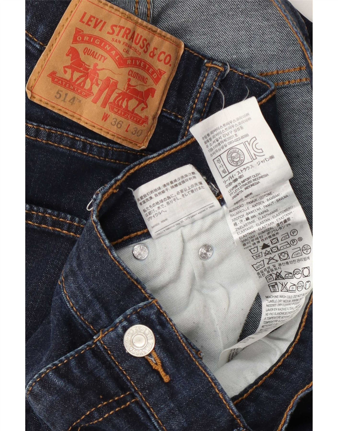Calça jeans masculina Levi's 514 recortada W36 L25 azul marinho algodão