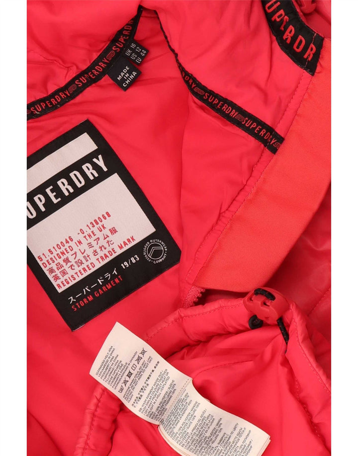 Jaqueta acolchoada com capuz feminina Superdry UK 16 grande poliéster manchado rosa