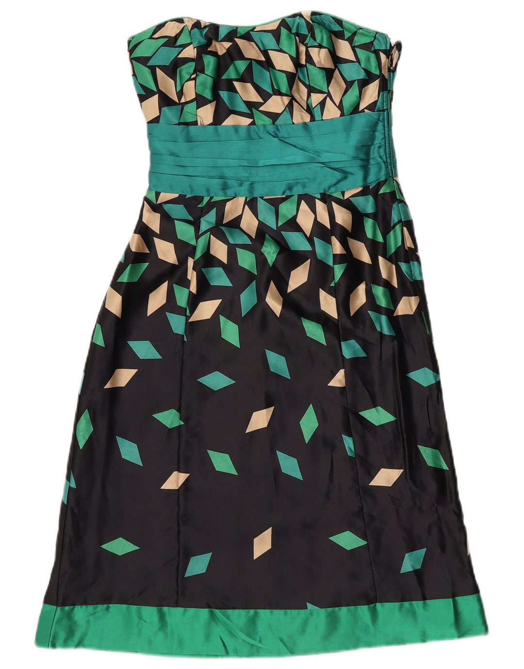 Vestido feminino Monsoon sem alças UK 8 pequeno seda geométrica preta