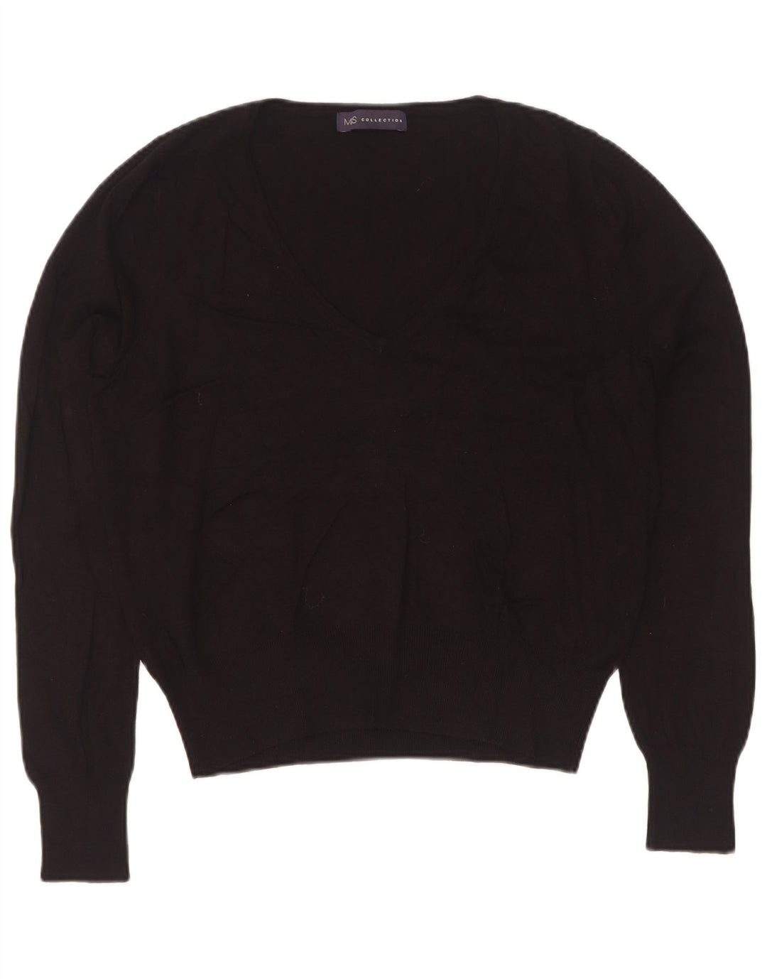 Suéter feminino Marks & Spencer com decote em V Reino Unido 14 viscose preta média