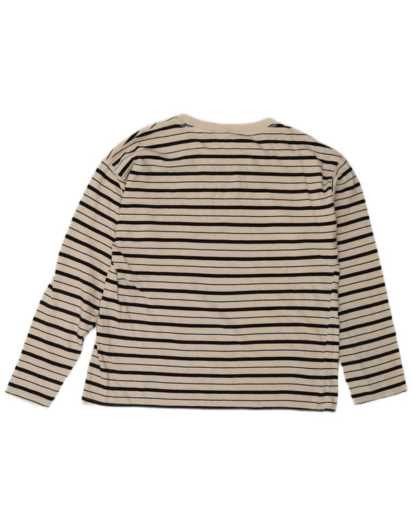 ZARA Womens Top Long Sleeve UK 12 Medium White Striped Nautical