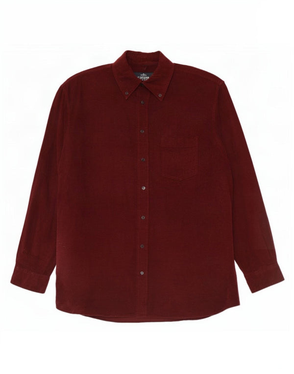 Camisa masculina de veludo cotelê Camargue Reino Unido 43/44 XL algodão borgonha