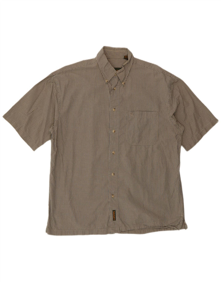 Camisa masculina Timberland de manga curta bege médio xadrez algodão