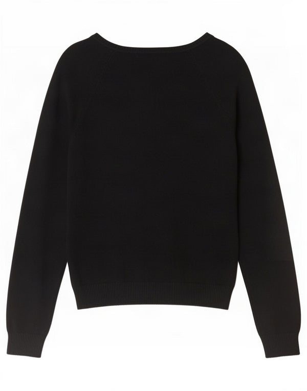 Suéter feminino Zara com decote em V Reino Unido 12 algodão preto médio