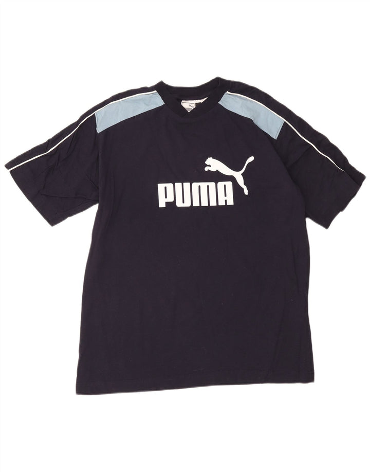 Camiseta masculina Puma Graphic Top Médio Azul Marinho Colorblock Algodão