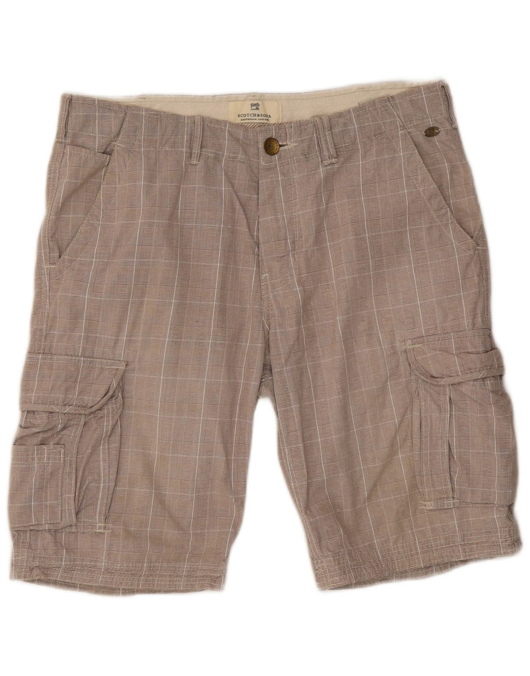 Shorts cargo masculino Scotch & Soda W32 algodão xadrez cinza médio