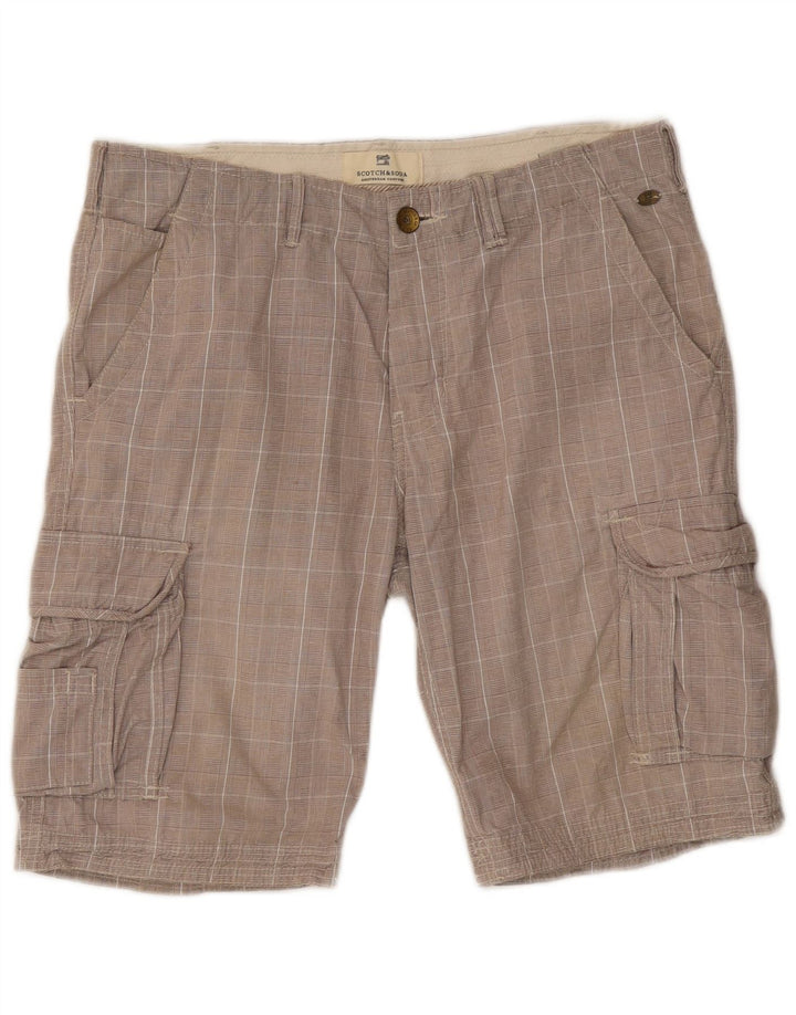 Shorts cargo masculino Scotch & Soda W32 algodão xadrez cinza médio