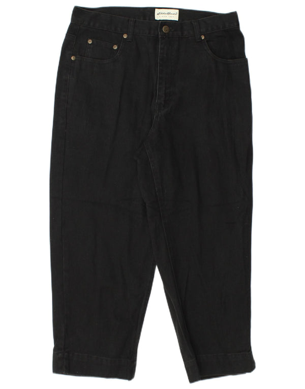 Eddie Bauer Calça jeans feminina cintura alta US 12 grande W32 L23 algodão preto