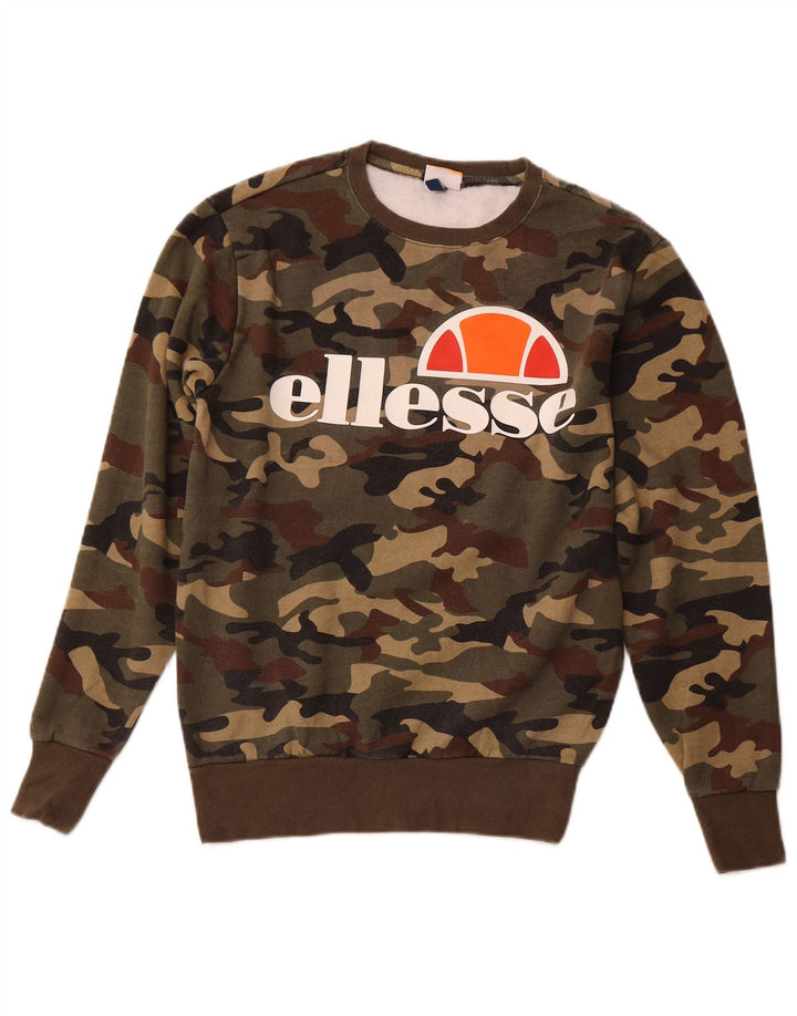 Ellesse moletom gráfico masculino jumper pequeno cáqui camuflado algodão