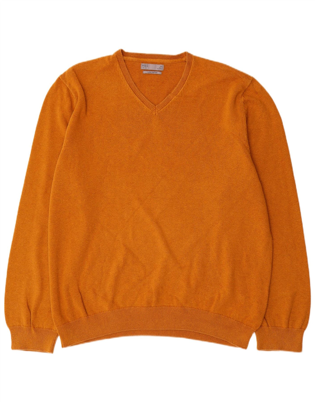 Suéter masculino Marks & Spencer com decote em V 2XL algodão marrom