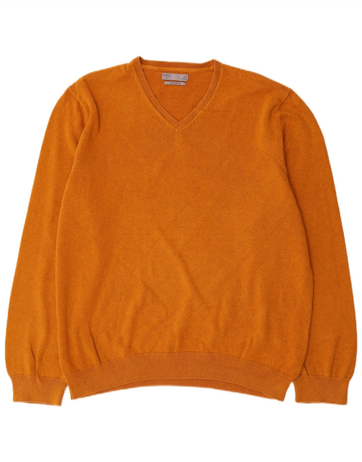 Suéter masculino Marks & Spencer com decote em V 2XL algodão marrom