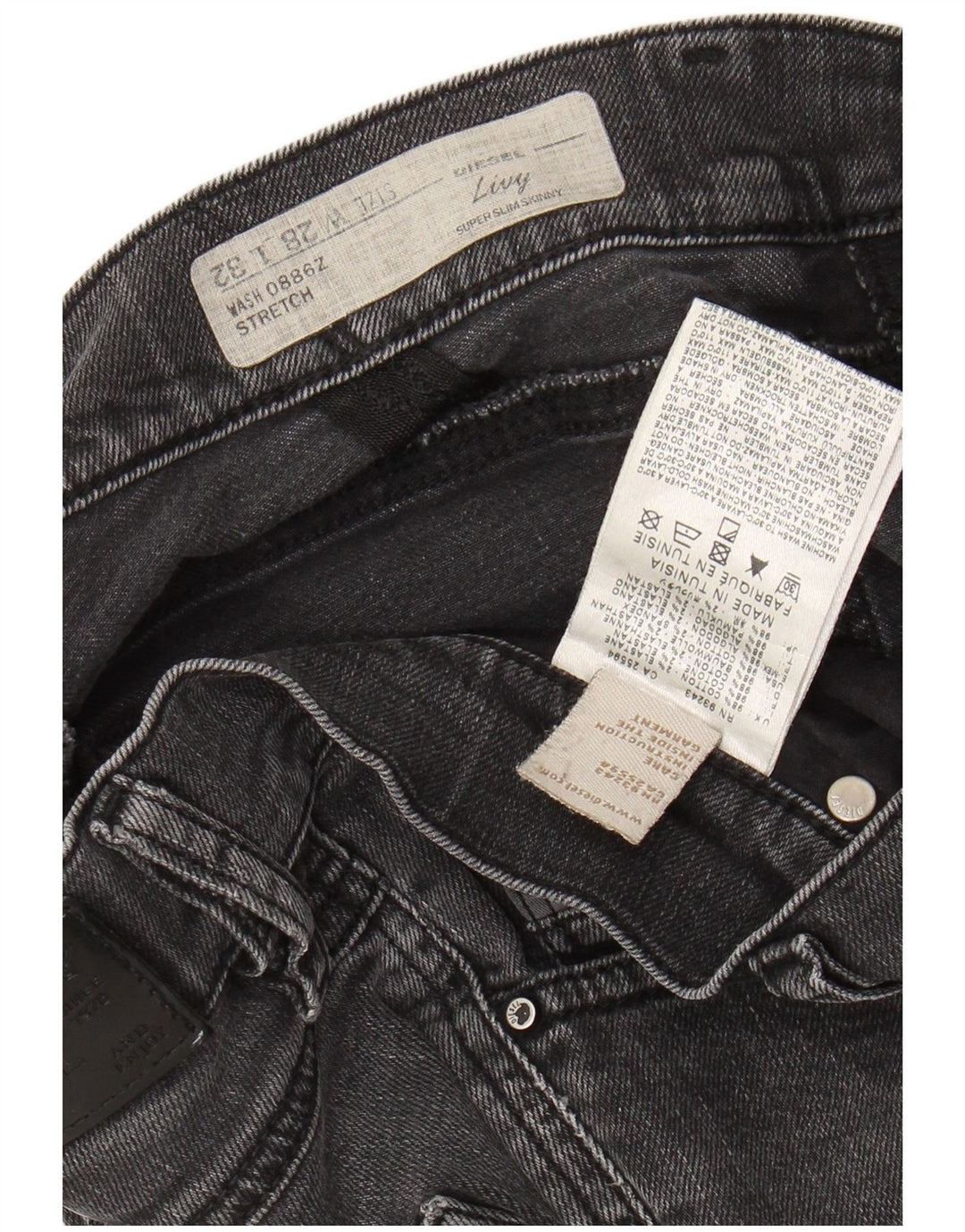 DIESEL Feminino Livy Super Slim Jeans Skinny W28 L32 Algodão Cinza