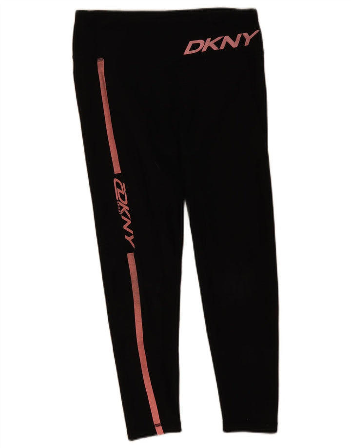 Dkny Womens Crop Graphic Leggings UK 12 Médio Algodão Preto