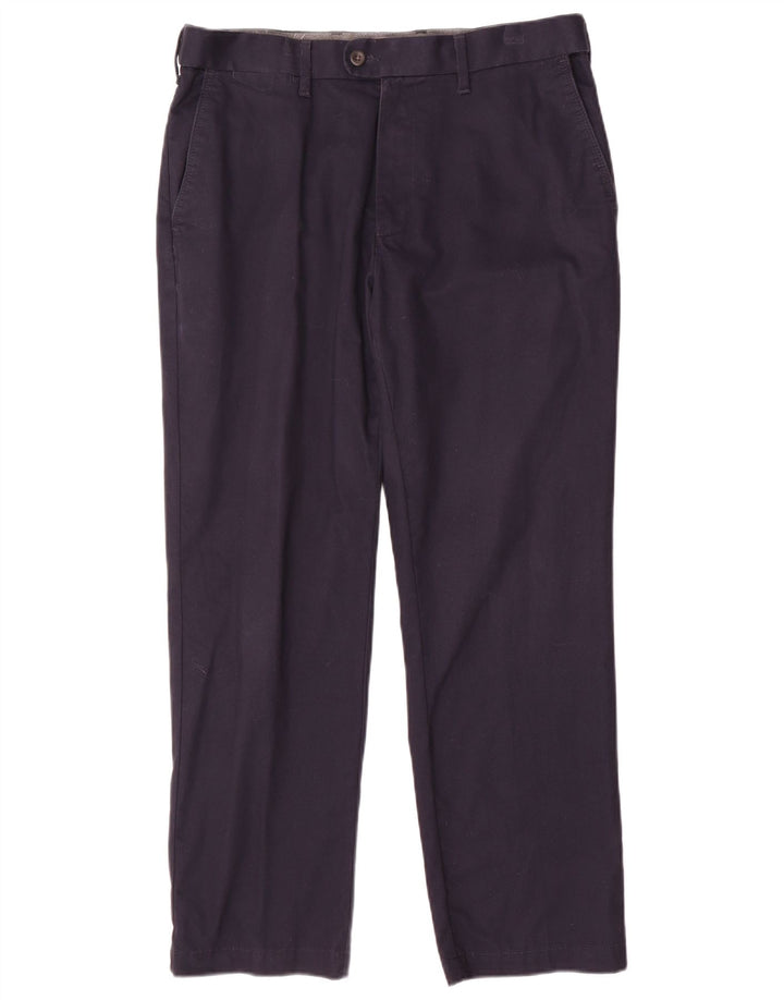 Calça masculina de terno regular Marks & Spencer W34 L29 algodão azul marinho