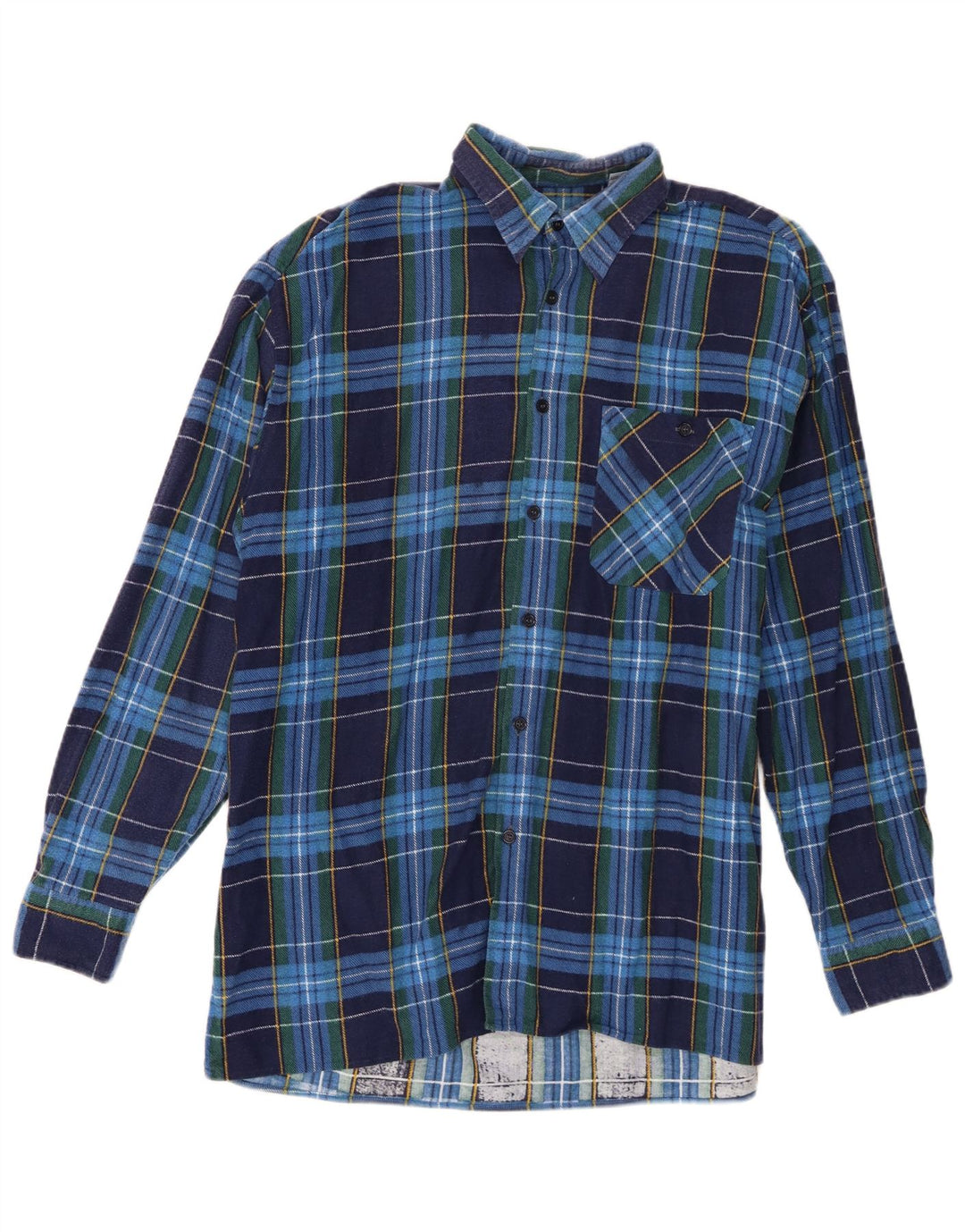 Camisa masculina vintage de flanela tamanho 41/42 grande algodão xadrez azul