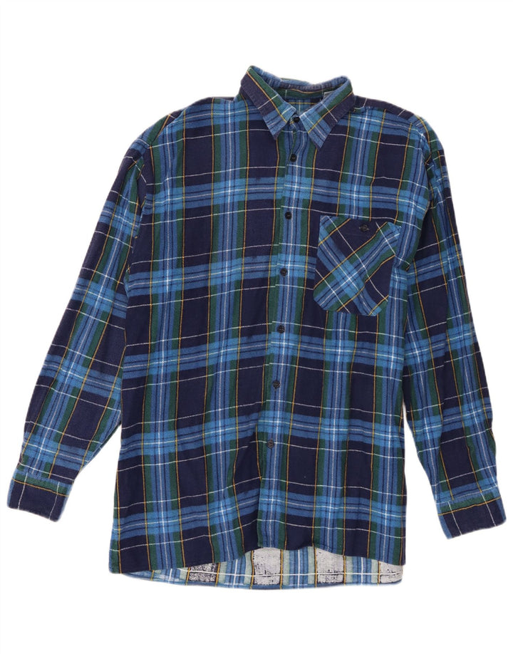 Camisa masculina vintage de flanela tamanho 41/42 grande algodão xadrez azul